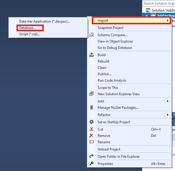 Select database import
